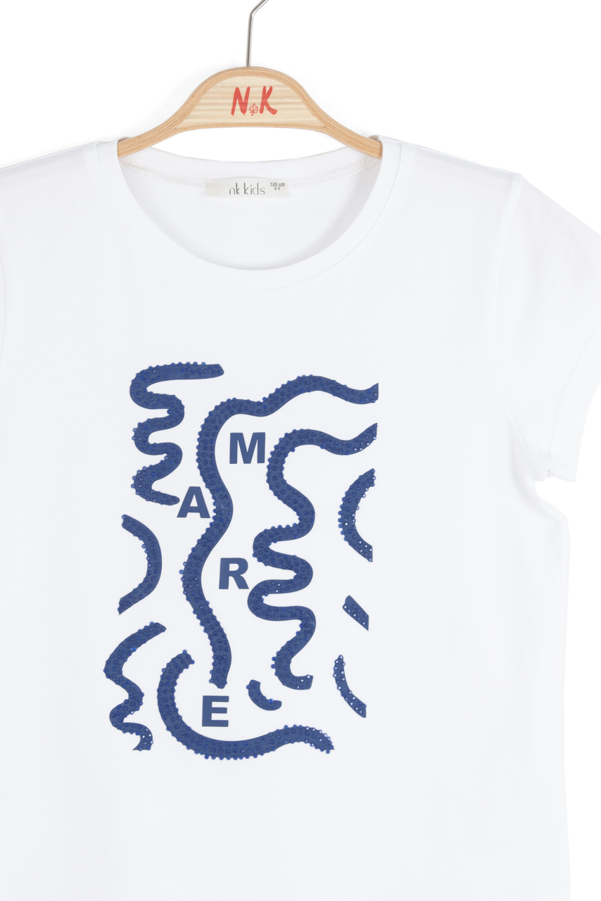 Kız Çocuk Tişort 8-14 Yaş 31331 Beyaz - Lacivert - 6