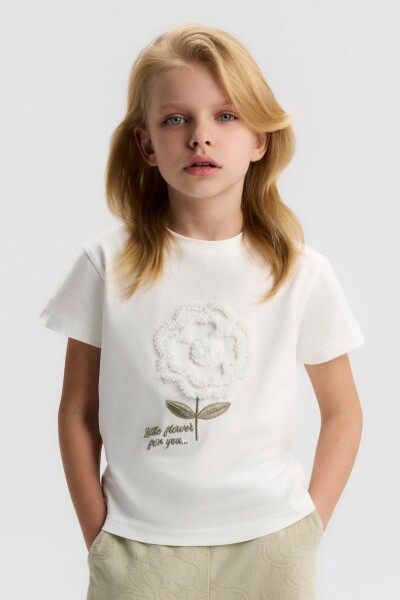 Kız Çocuk Tişort 4-8 Yaş 31506 Ekru - Yeşil - 2
