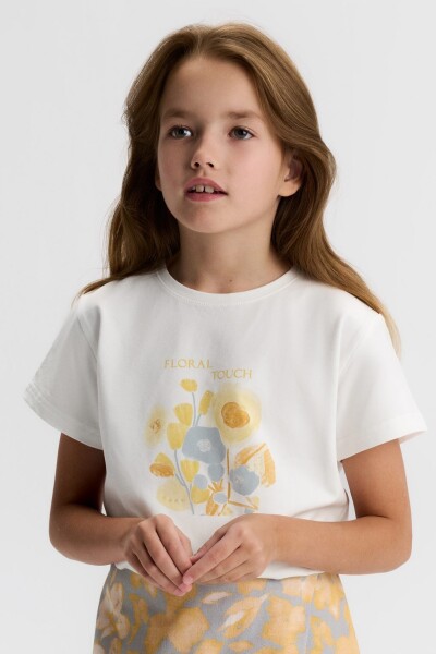 Kız Çocuk Tişort 8-14 Yaş 31312 Ekru - Sari - 2