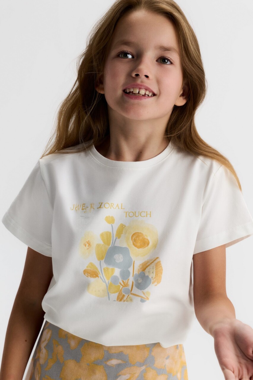 Kız Çocuk Tişort 8-14 Yaş 31312 Ekru - Sari - 3