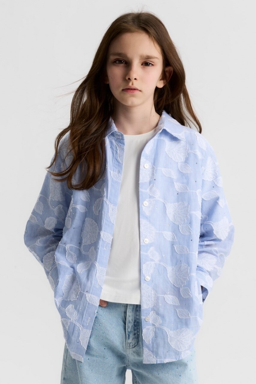 Kız Çocuk Gömlek 8-14 Yaş 31319 Mavi - 1