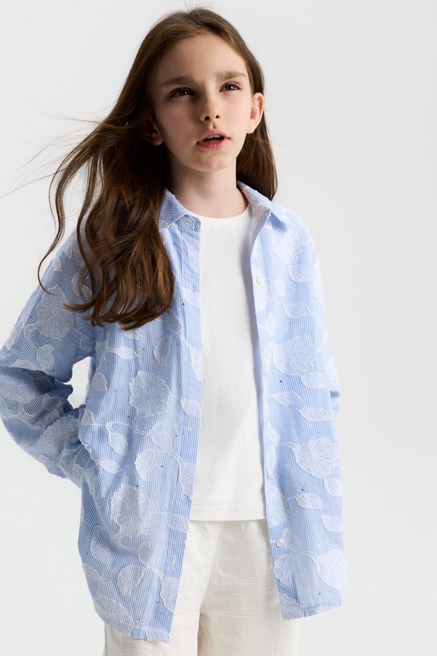 Kız Çocuk Gömlek 8-14 Yaş 31319 Mavi - 3