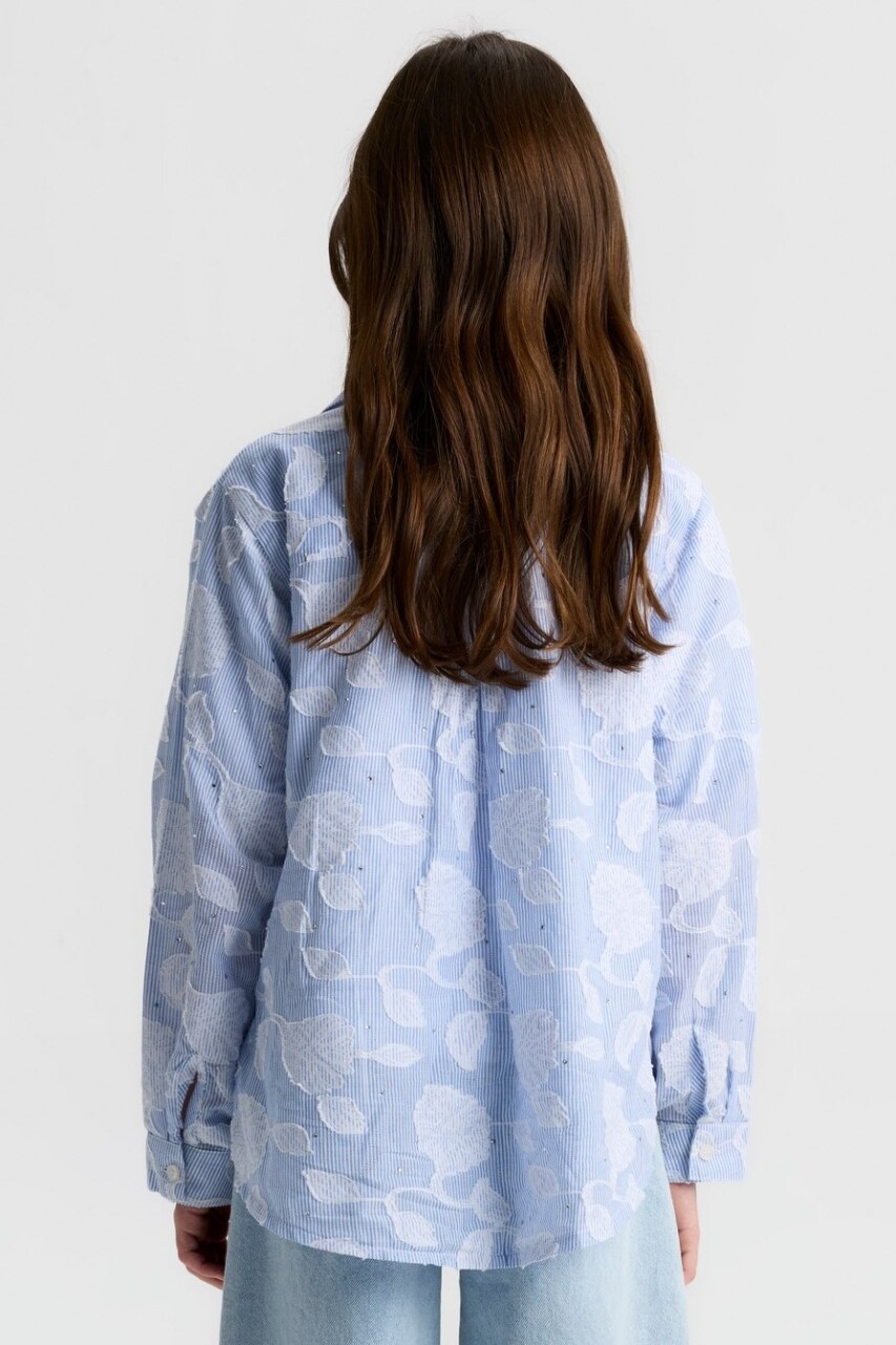 Kız Çocuk Gömlek 8-14 Yaş 31319 Mavi - 4