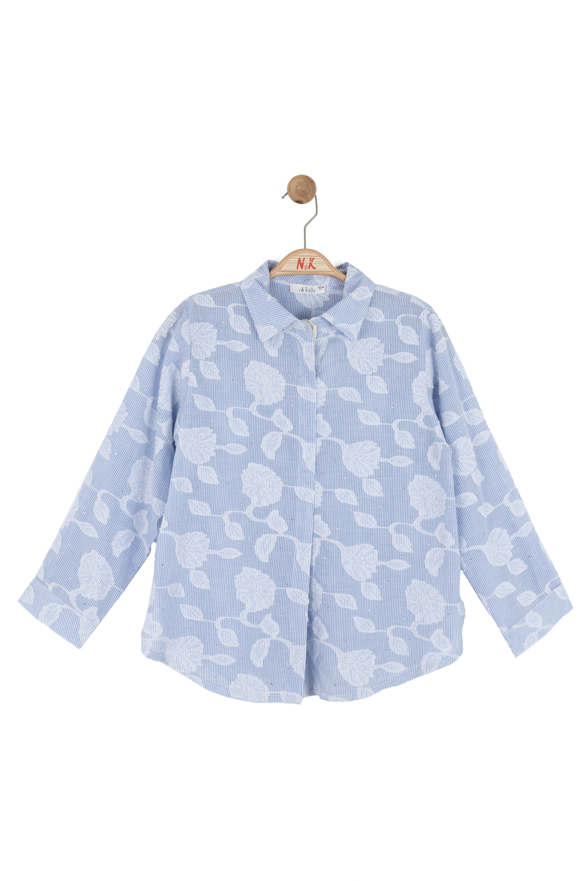 Kız Çocuk Gömlek 8-14 Yaş 31319 Mavi - 7