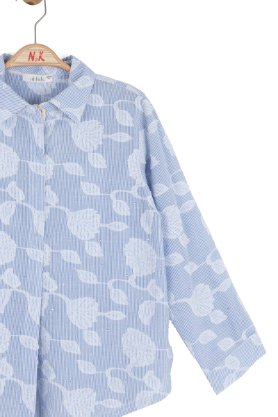 Kız Çocuk Gömlek 8-14 Yaş 31319 Mavi - 8