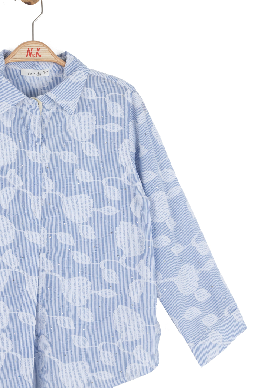 Kız Çocuk Gömlek 8-14 Yaş 31319 Mavi - 8