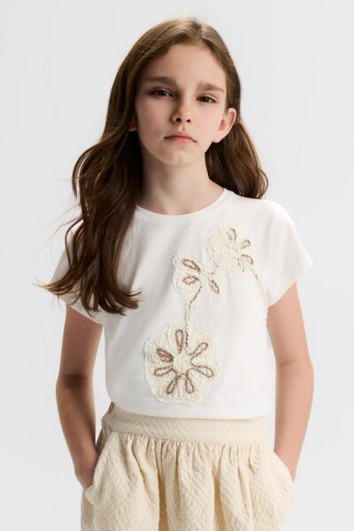 Kız Çocuk Tişort 8-14 Yaş 31334 Ekru - Vizon - 2