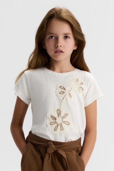 Kız Çocuk Tişort 8-14 Yaş 31334 Ekru - Vizon - 3