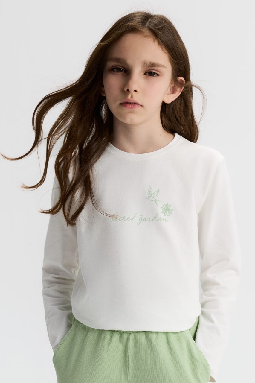 Kız Çocuk Tişort 8-14 Yaş 31336 Ekru - Yeşil - 1