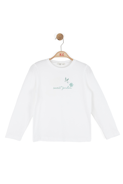 Kız Çocuk Tişort 8-14 Yaş 31336 Ekru - Yeşil - 2