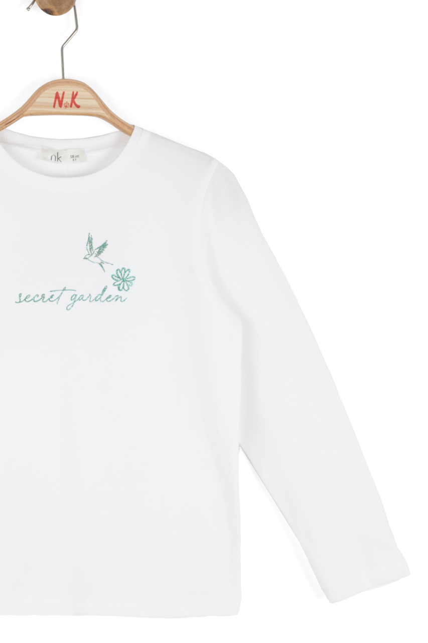 Kız Çocuk Tişort 8-14 Yaş 31336 Ekru - Yeşil - 4