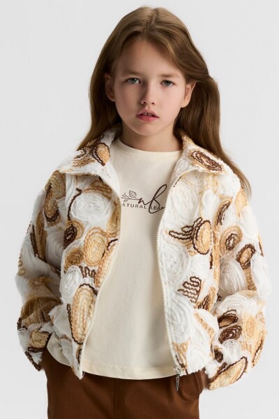 Kız Çocuk Ceket 8-14 Yaş 31388 Ekru - Camel - 3