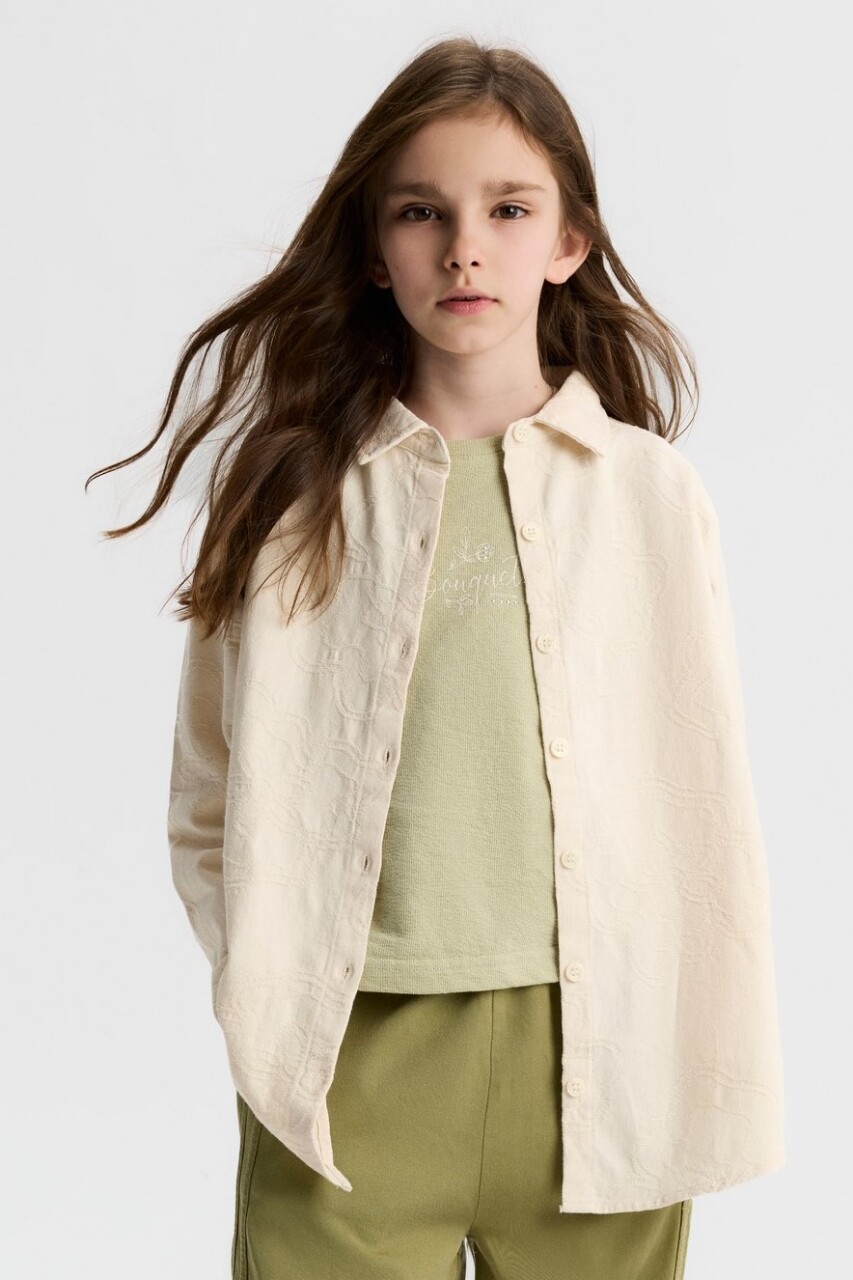 Kız Çocuk Gömlek 8-14 Yaş 31307 Krem - 1