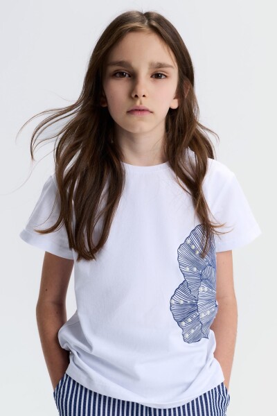 Kız Çocuk Tişort 8-14 Yaş 31308 Ekru - Lacivert - NK KİDS