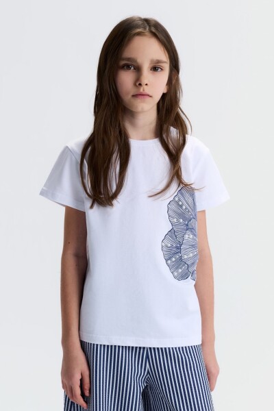 Kız Çocuk Tişort 8-14 Yaş 31308 Ekru - Lacivert - 2