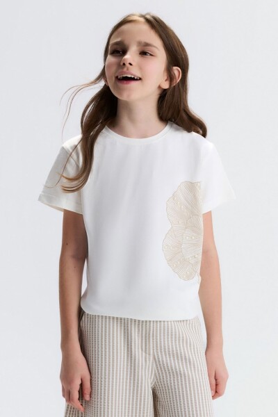 Kız Çocuk Tişort 8-14 Yaş 31308 Ekru - Vizon - NK KİDS