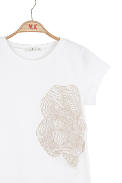 Kız Çocuk Tişort 8-14 Yaş 31308 Ekru - Vizon - 4