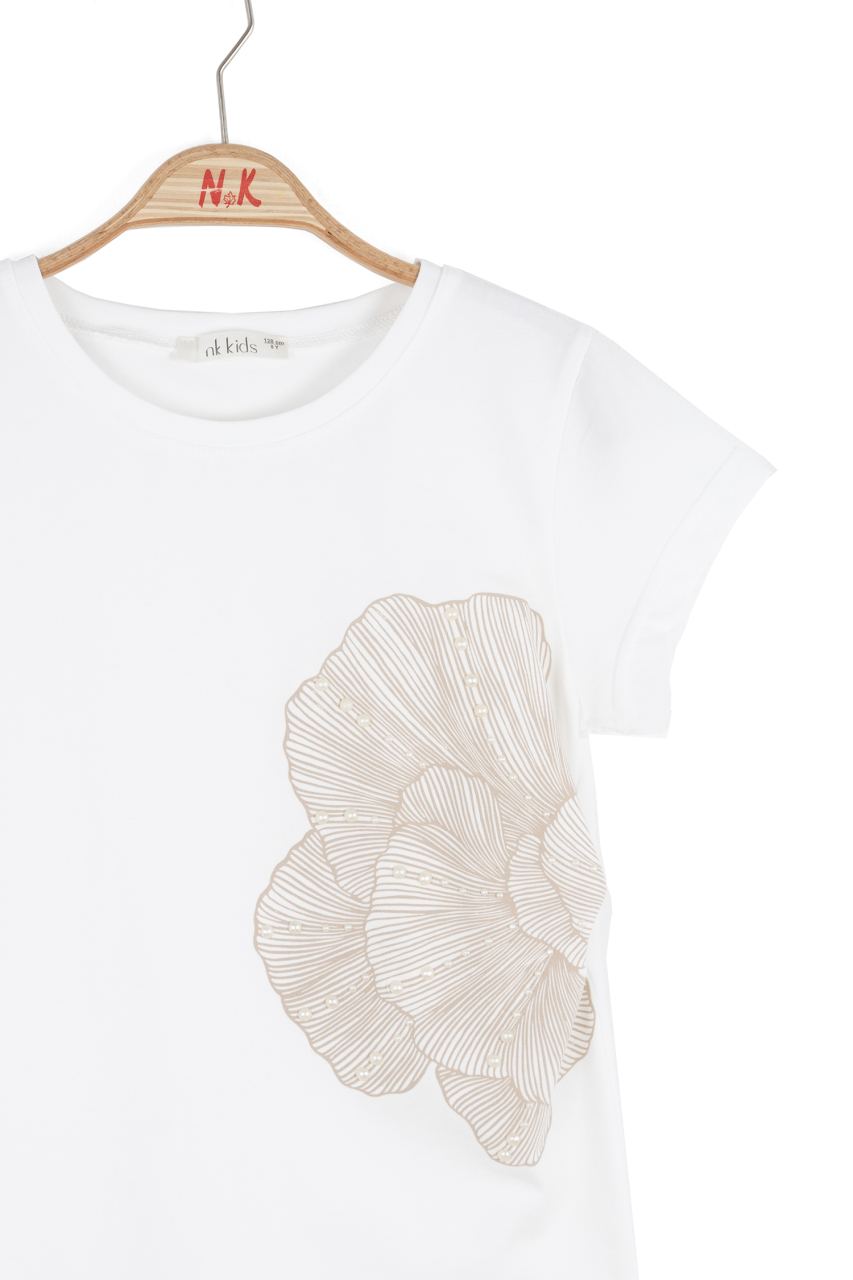 Kız Çocuk Tişort 8-14 Yaş 31308 Ekru - Vizon - 4