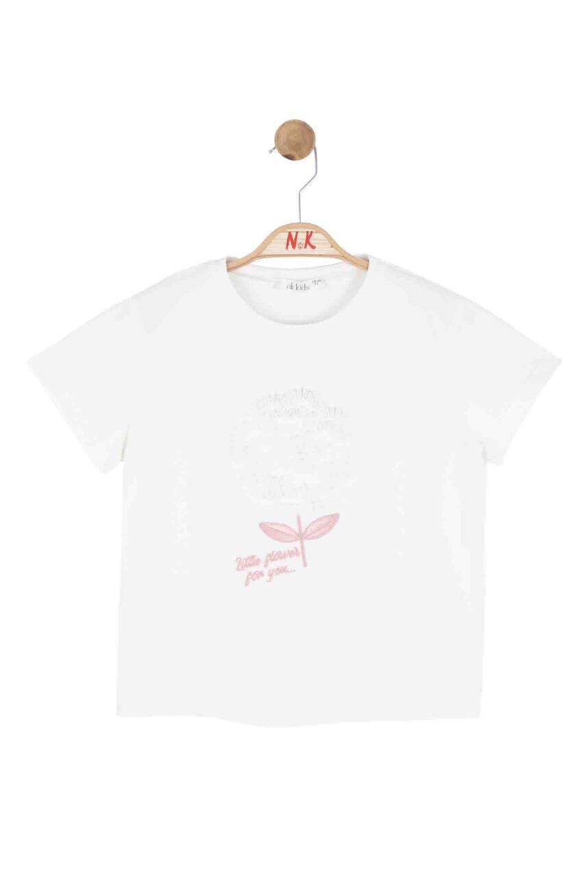 Kız Çocuk Tişort 4-8 Yaş 31506 Ekru - Pembe - 2