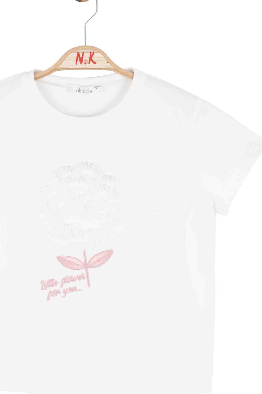 Kız Çocuk Tişort 4-8 Yaş 31506 Ekru - Pembe - 3