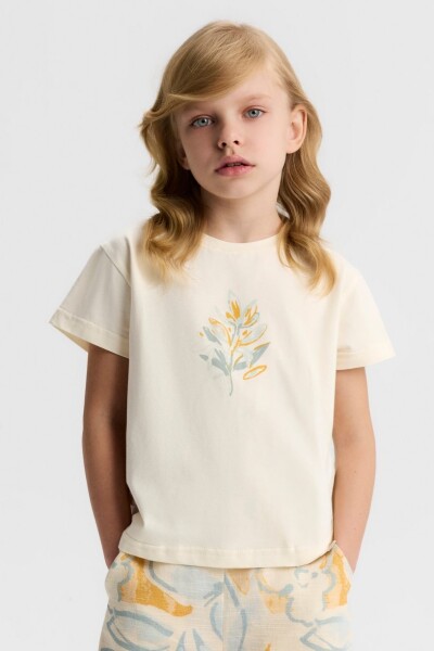 Kız Çocuk Tişort 4-8 Yaş 31512 Krem - NK KİDS