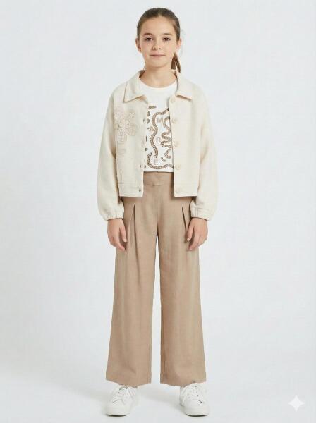 طقم ملابس بناتي مكون من ثلاث قطع للأعمار من 8 إلى 14 سنة، رقم الطقم 0504 - NK KİDS