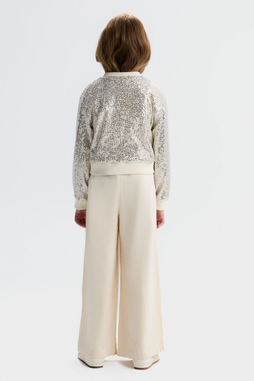 Kız Çocuk 3'lü Alt Üst Kombin Takmı 8-14 Yaş SET0506 Krem - 5