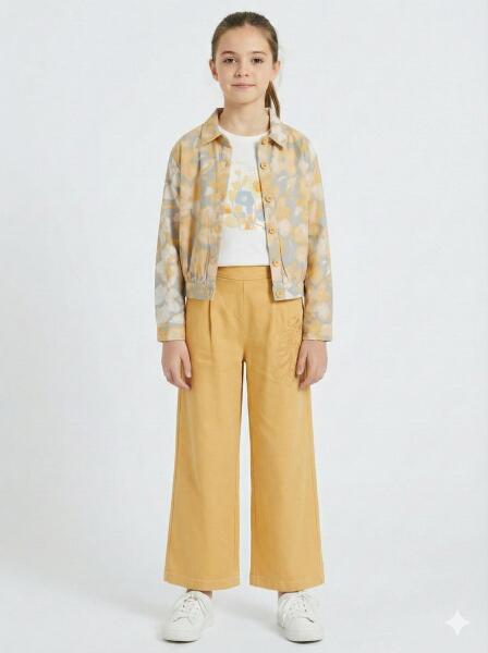 Kız Çocuk 3'lü Alt Üst Kombin Takmı 8-14 Yaş SET0502 Sarı - NK KİDS