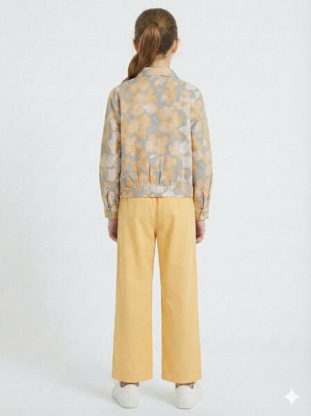 Kız Çocuk 3'lü Alt Üst Kombin Takmı 8-14 Yaş SET0502 Sarı - 2