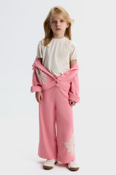 Kız Çocuk 3'lü Alt Üst Kombin Takmı 4-8 Yaş SET0514 Pembe - 4