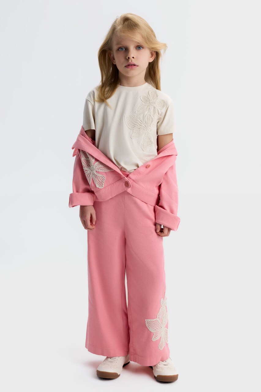 Kız Çocuk 3'lü Alt Üst Kombin Takmı 4-8 Yaş SET0514 Pembe - 4