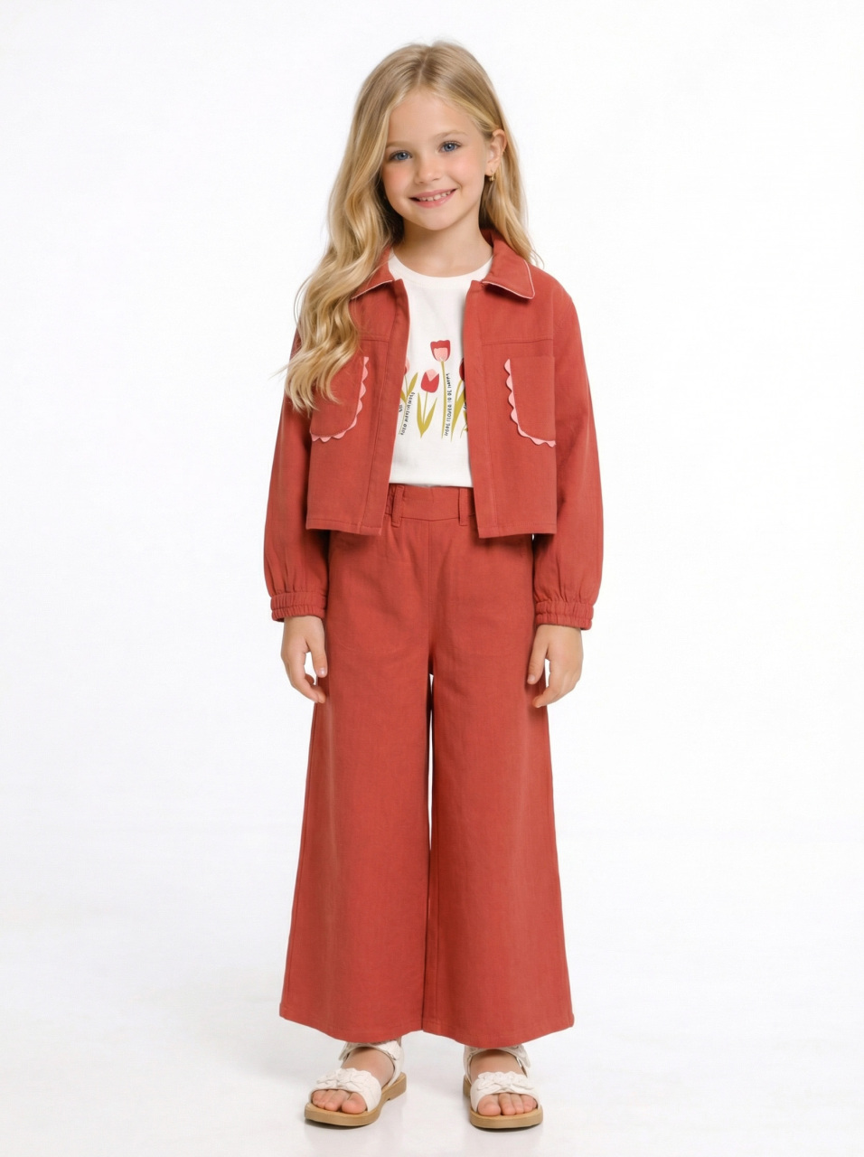 Kız Çocuk 3'lü Alt Üst Kombin Takmı 4-8 Yaş SET0513 Kiremit - 1