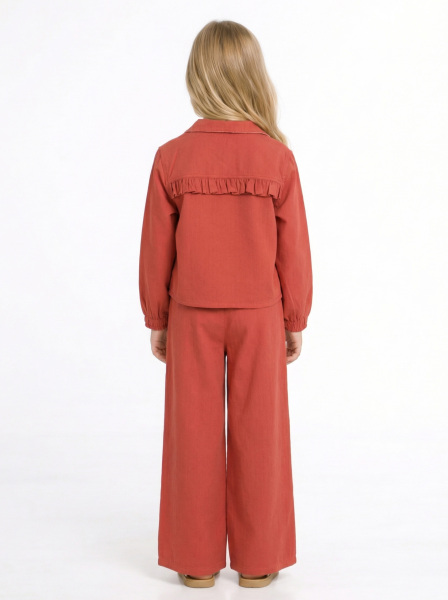 Kız Çocuk 3'lü Alt Üst Kombin Takmı 4-8 Yaş SET0513 Kiremit - 2