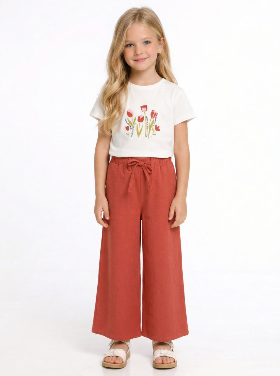 Kız Çocuk 3'lü Alt Üst Kombin Takmı 4-8 Yaş SET0513 Kiremit - 3