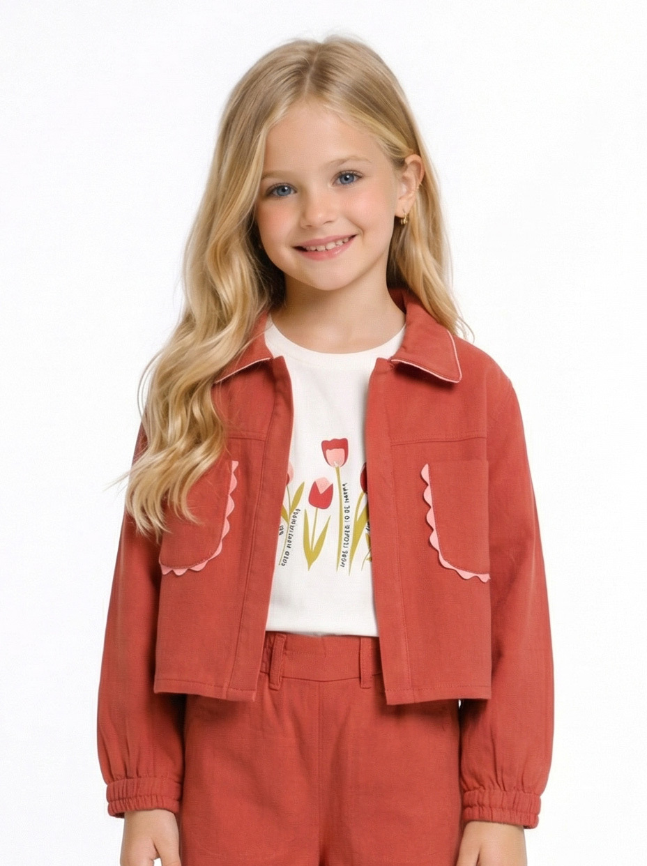 Kız Çocuk 3'lü Alt Üst Kombin Takmı 4-8 Yaş SET0513 Kiremit - 5