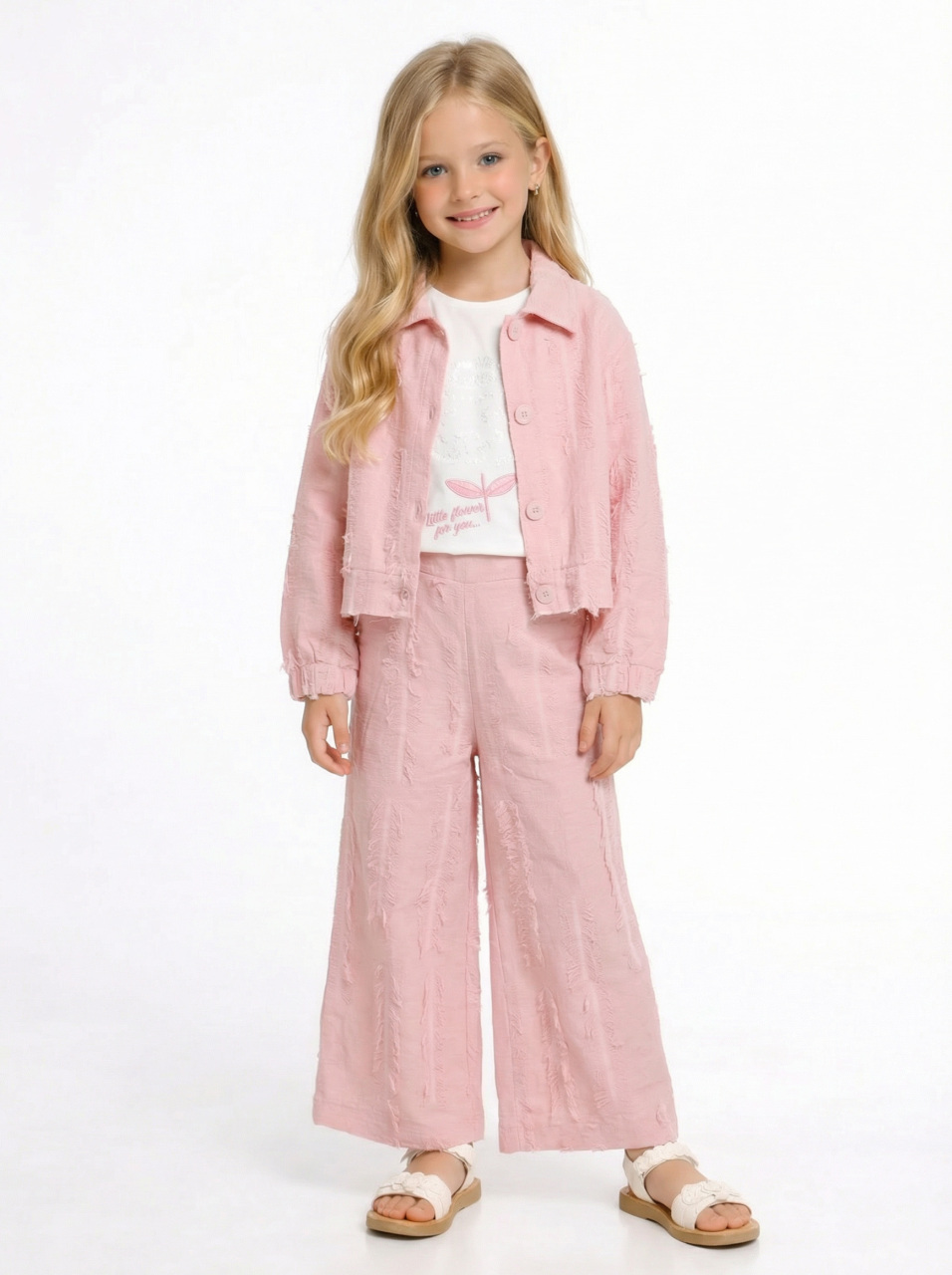 Kız Çocuk 3'lü Alt Üst Kombin Takmı 4-8 Yaş SET0509 Gül Kurusu - 1