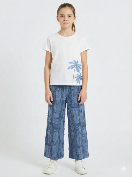 Kız Çocuk 2'lü Alt Üst Kombin Takmı 8-14 Yaş SET0489 İndigo - NK KİDS