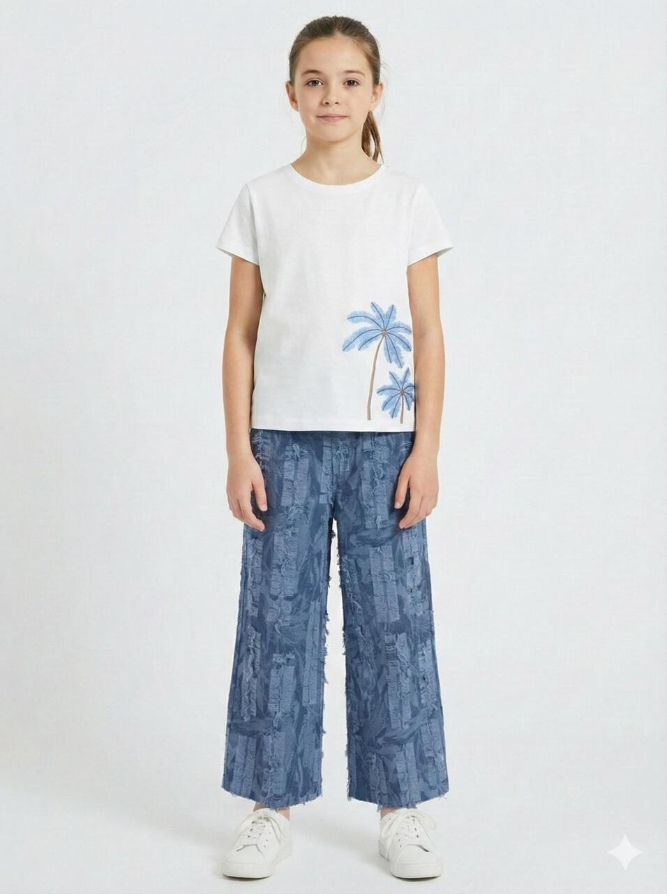 Kız Çocuk 2'lü Alt Üst Kombin Takmı 8-14 Yaş SET0489 İndigo - 1