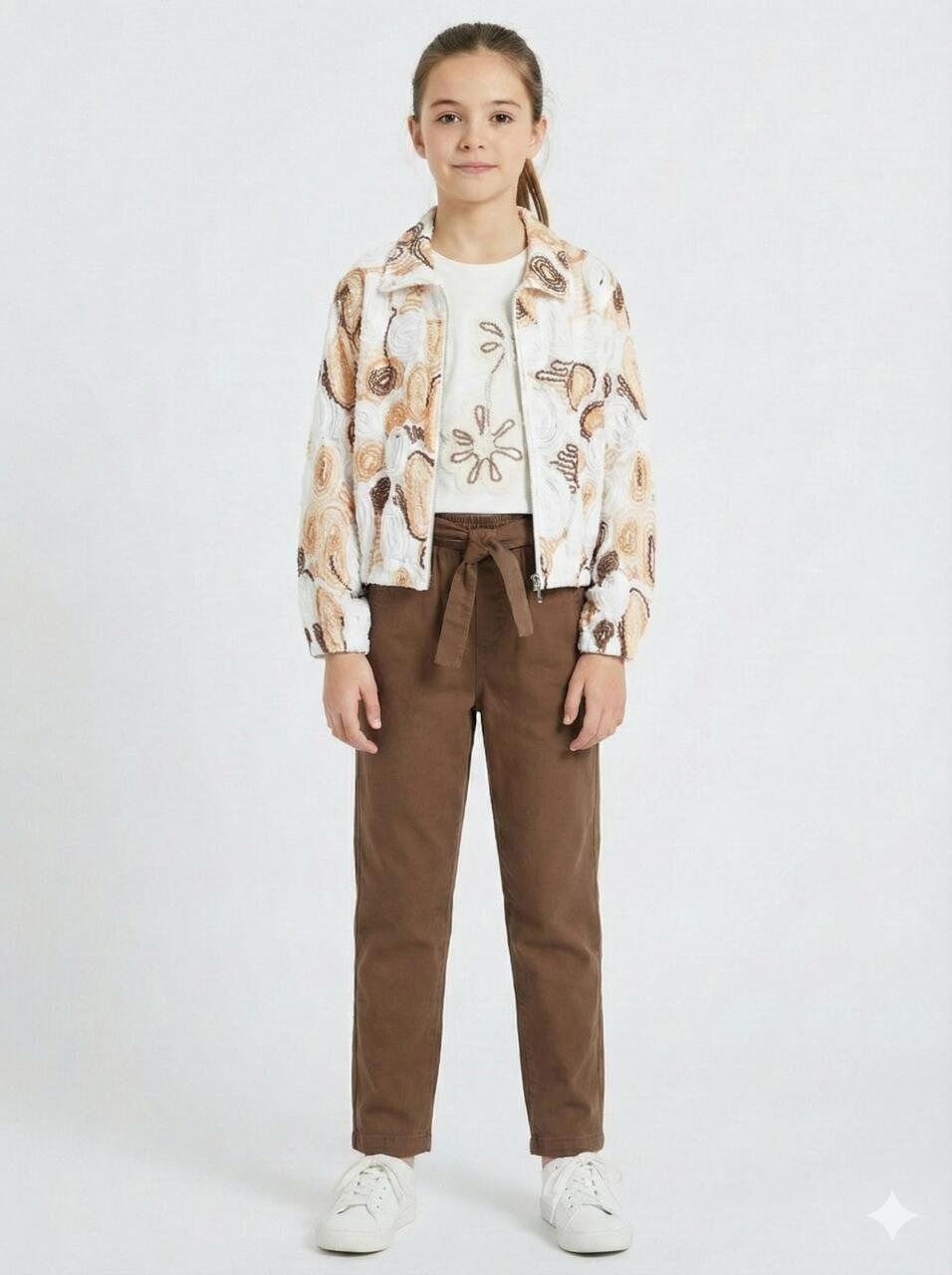 Kız Çocuk 3'lü Alt Üst Kombin Takmı 8-14 Yaş SET0493 Kahverengi - 1