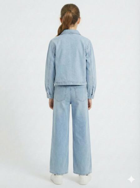 Kız Çocuk 3'lü Alt Üst Kombin Takmı 8-14 Yaş SET0498 Mavi - 2