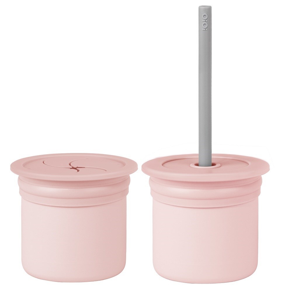 OiOi Ham+Hüp Pipetli Silikon Bardak Seti Pinky Pink / Powder Grey - 1