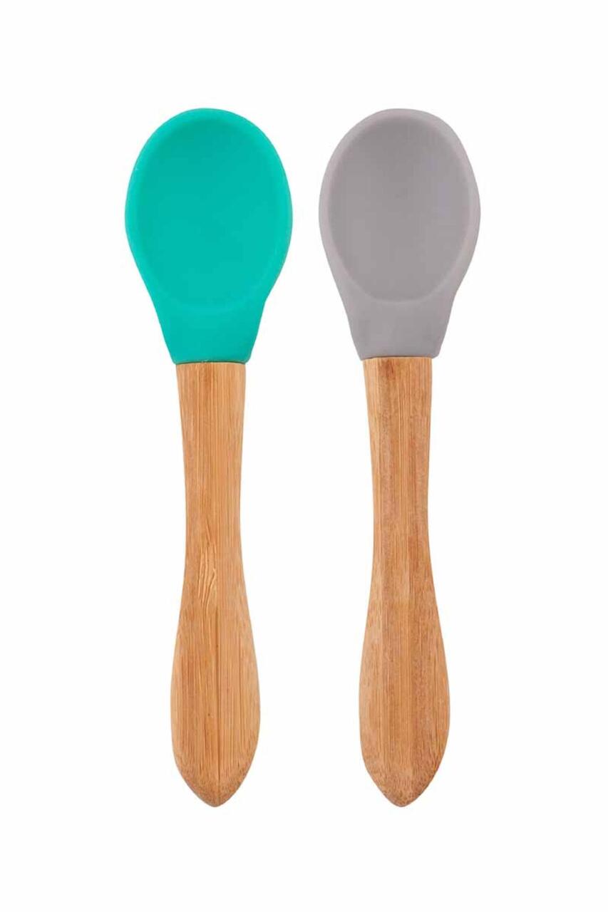OiOi Bambu Saplı Silikon Mama Kaşığı 2li Aqua Green / Powder Grey - 1