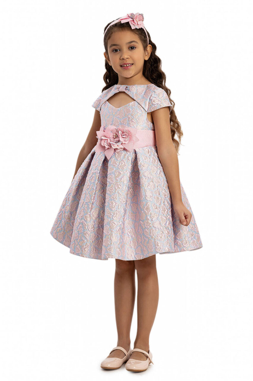 Kız Çocuk Elbise 3-7 Yaş 35376 Pudra - 4