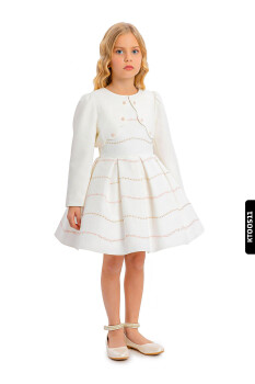 Bolerolu Yuvarlak Yakalı Çizgili 2'li Kız Çocuk Elbise 3-7 Yaş 34200 Ekru - Pembe - 8