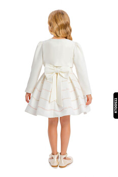 Bolerolu Yuvarlak Yakalı Çizgili 2'li Kız Çocuk Elbise 3-7 Yaş 34200 Ekru - Pembe - 9