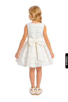 Bolerolu Yuvarlak Yakalı Çizgili 2'li Kız Çocuk Elbise 3-7 Yaş 34200 Ekru - Pembe - 11