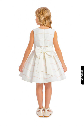 Bolerolu Yuvarlak Yakalı Çizgili 2'li Kız Çocuk Elbise 3-7 Yaş 34200 Ekru - Pembe - 11