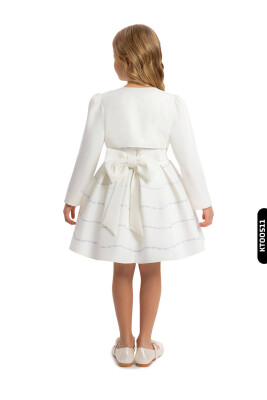 Bolerolu Yuvarlak Yakalı Çizgili 2'li Kız Çocuk Elbise 3-7 Yaş 34200 Ekru - Mavi - 2