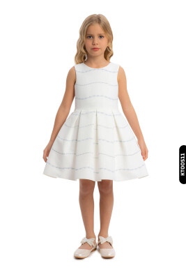 Bolerolu Yuvarlak Yakalı Çizgili 2'li Kız Çocuk Elbise 3-7 Yaş 34200 Ekru - Mavi - 3