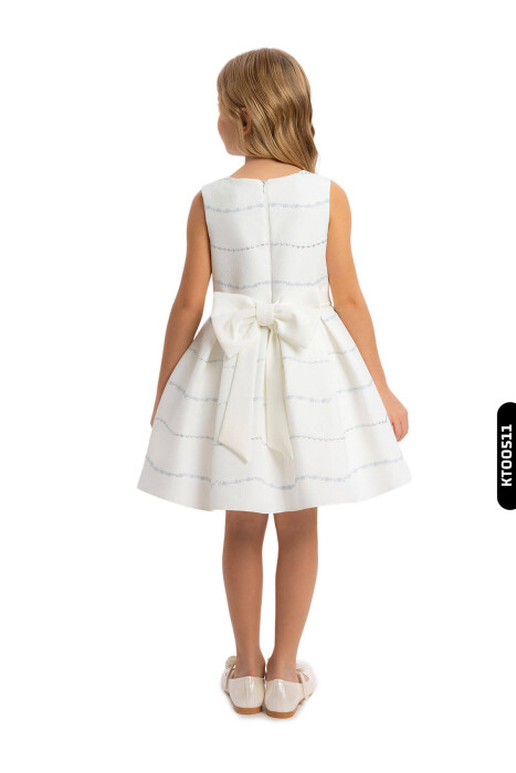 Bolerolu Yuvarlak Yakalı Çizgili 2'li Kız Çocuk Elbise 3-7 Yaş 34200 Ekru - Mavi - 4